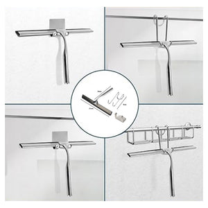 Trade Shop - Set Tergivetro Per Doccia Con Gancio Muro Adesivo Doppio Appendino Porta Box Cromo 87834         