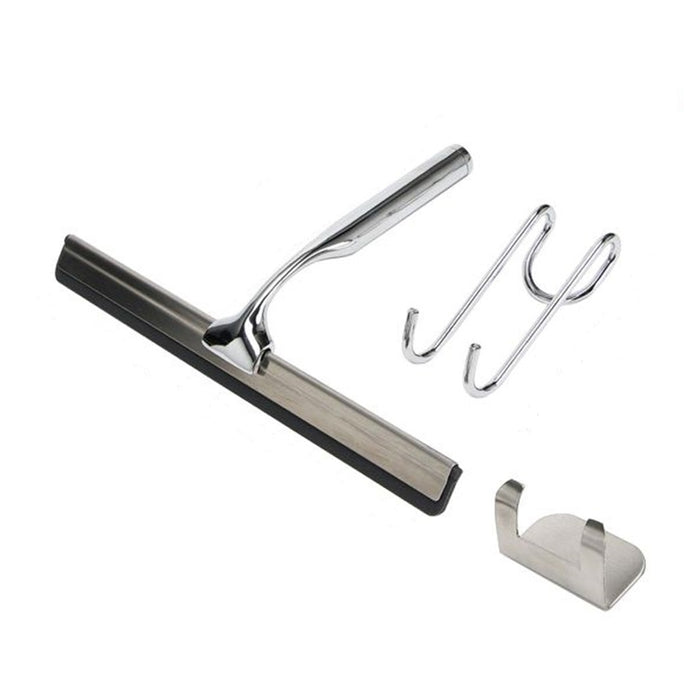 Trade Shop - Set Tergivetro Per Doccia Con Gancio Muro Adesivo Doppio Appendino Porta Box Cromo 87834         