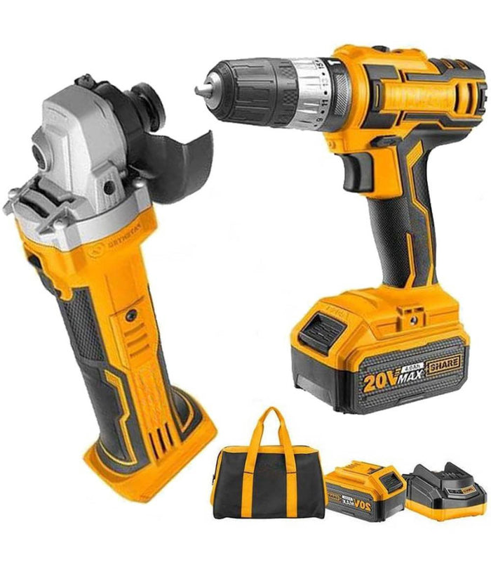 Set Trapano Avvitatore + Smerigliatrice 2 Batterie 20a Con Borsa Caricabatterie         