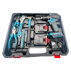 Trade Shop - Set Trapano Elettrico Avvitatore A Batteria 2 Velocità Punte Borsa Attrezzi 2 Batterie         
