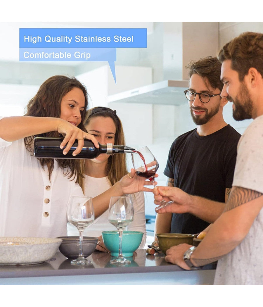 Set Vino 5in1 Cavatappi Apribottiglie Multifunzione Anello Antigoccia Tappo Versatore         