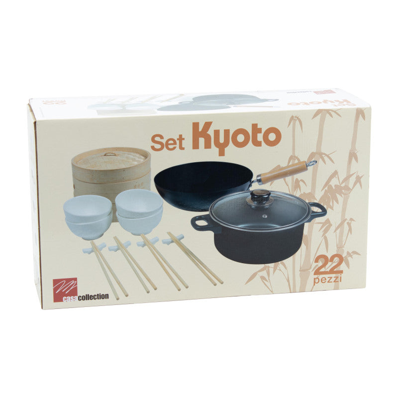 Set Wok 22 Pz Kyoto Carbon Steel Ø 28 Cm