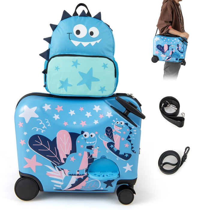 Set 2 bagagli per bambini con ruote girevoli, Valigia rigida da 47x23cm e zaino con laccio da viaggio in aereo Blu-Bagagli e borse