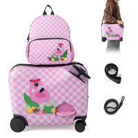Set 2 bagagli per bambini con ruote girevoli, Valigia rigida da 47x23cm e zaino con laccio da viaggio in aereo Rosa-Bagagli e borse