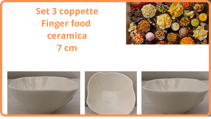 Set 3 ciotole coppette ceramica per aperitivo antipasti finger food degustazione coktail bar patatine salatini noccioline casa