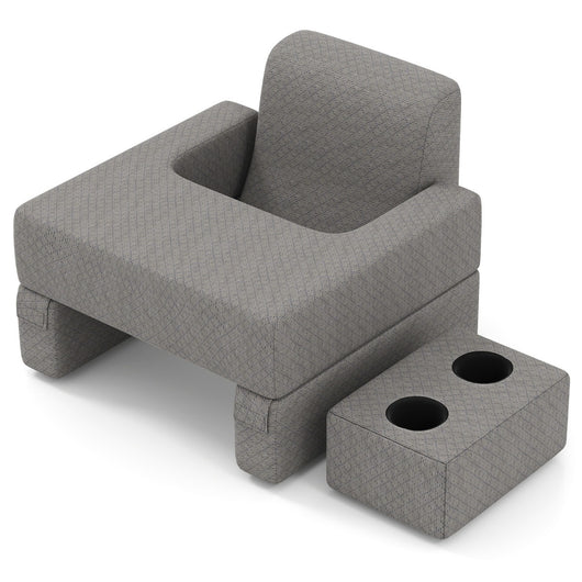 Cuscino a cuneo ergonomico con appoggio per braccia per letto e divano, Set 3 cuscini da lettura con portabicchieri Grigio-Arredo letto