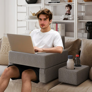 Cuscino a cuneo ergonomico con appoggio per braccia per letto e divano, Set 3 cuscini da lettura con portabicchieri Grigio-Arredo letto