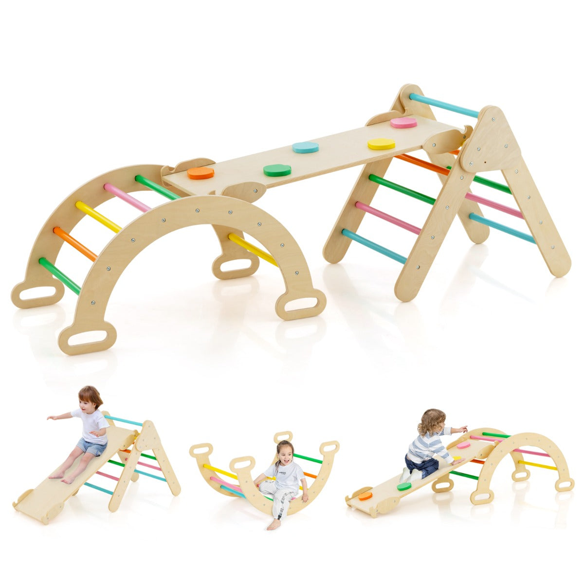 Set 3 giocattoli da arrampicata per bambini 1+ anni con triangolo arco salita, Set di arrampicata Colorato-Arrampicate e scivoli