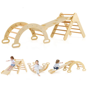 Set 3 giocattoli da arrampicata per bambini 1+ anni con triangolo arco salita, Set di arrampicata Naturale-Arrampicate e scivoli