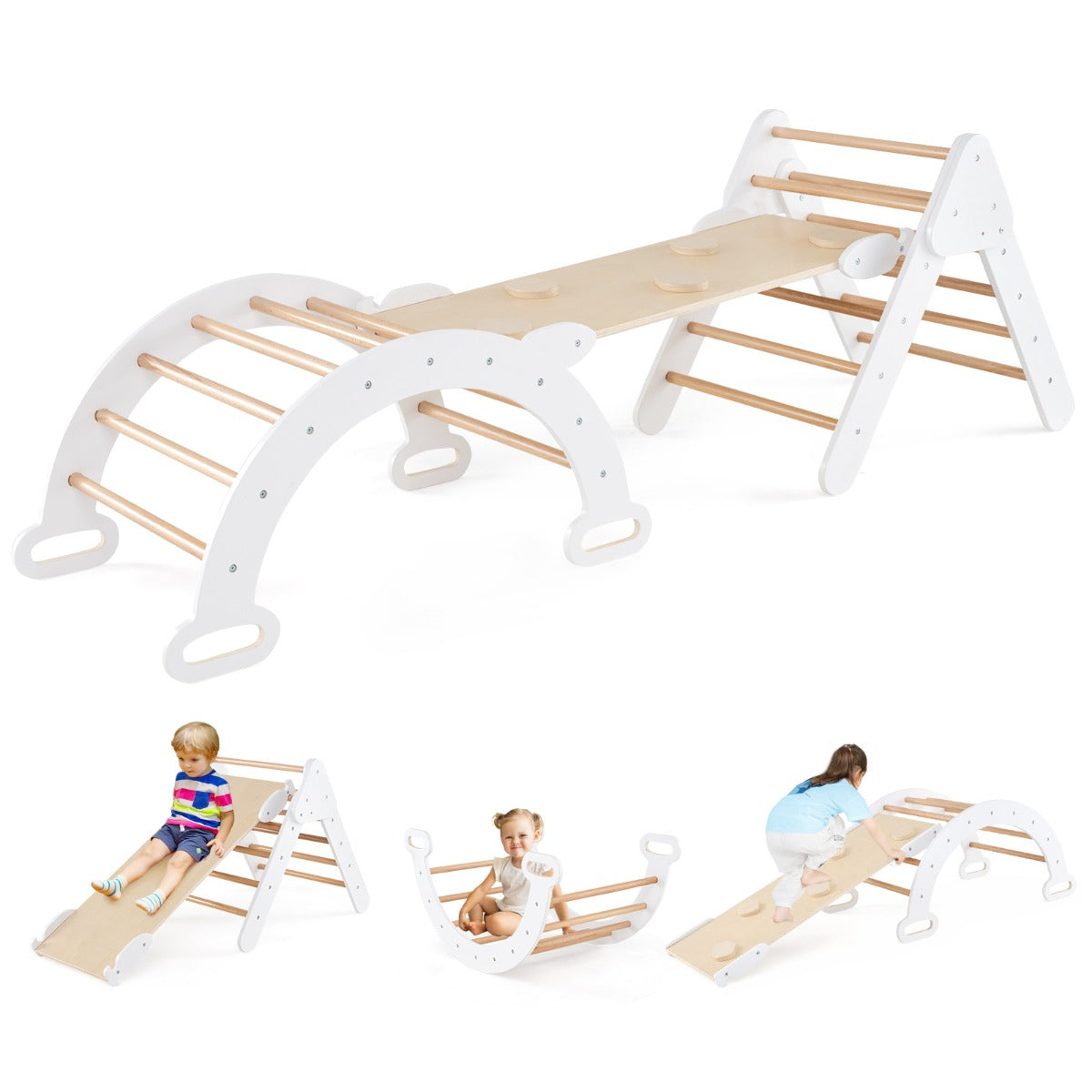 Set 3 giocattoli da arrampicata per bambini 1+ anni con triangolo arco salita, Set di arrampicata Bianco-Arrampicate e scivoli