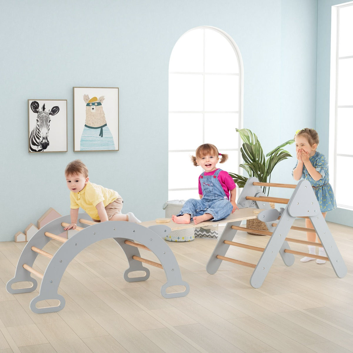 Set 3 giocattoli da arrampicata per bambini 1+ anni con triangolo arco salita, Set di arrampicata Grigio-Arrampicate e scivoli