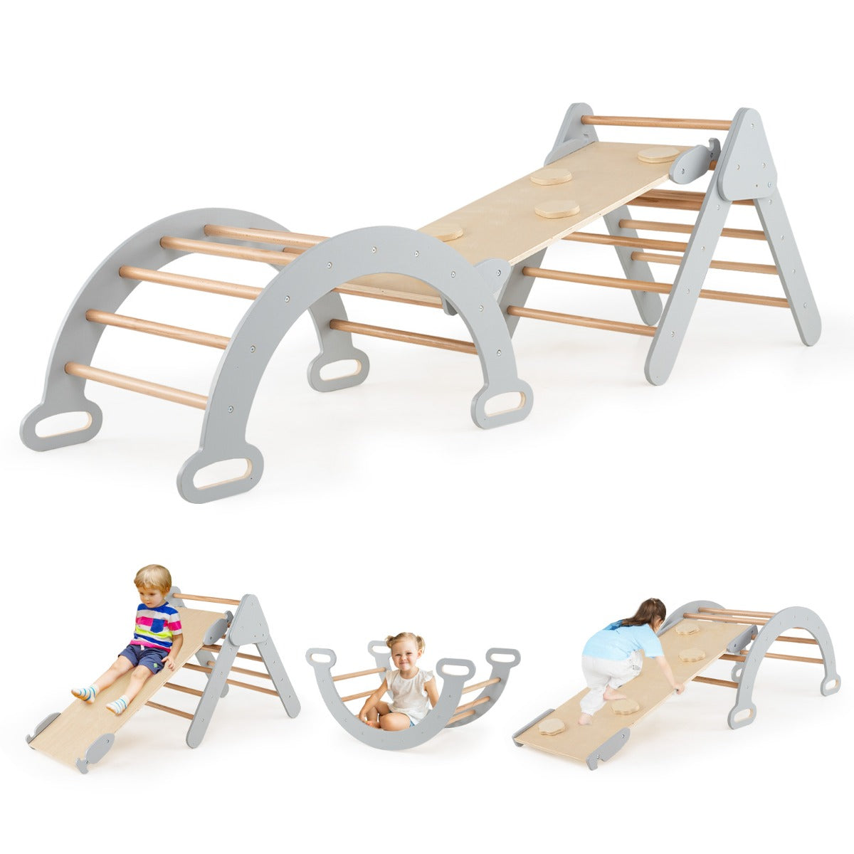 Set 3 giocattoli da arrampicata per bambini 1+ anni con triangolo arco salita, Set di arrampicata Grigio-Arrampicate e scivoli