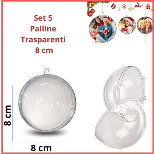 Set 5 Palline trasparenti in plastica da 8 cm apribili  decorazioni natalizie vintage addobbi per albero di natale regali  natalizi decorare palle