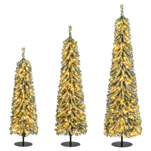 Set Alberi di Natale artificiali da 120/150/180cm, Alberi di Natale a matita con neve accumulata realistica-Alberi di Natale