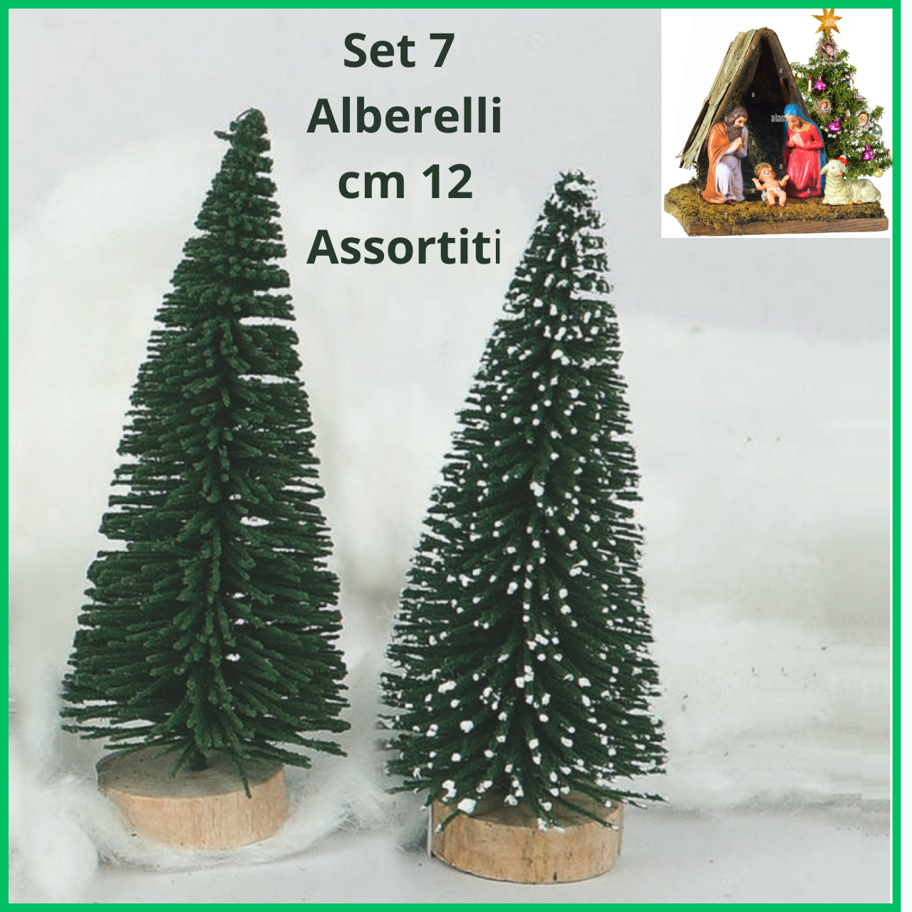 Set 7 alberi 12 cm  assortiti per presepe addobbi natalizi vintage decorazioni natalizie natale decorare artigianale