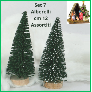 Set 7 alberi 12 cm  assortiti per presepe addobbi natalizi vintage decorazioni natalizie natale decorare artigianale