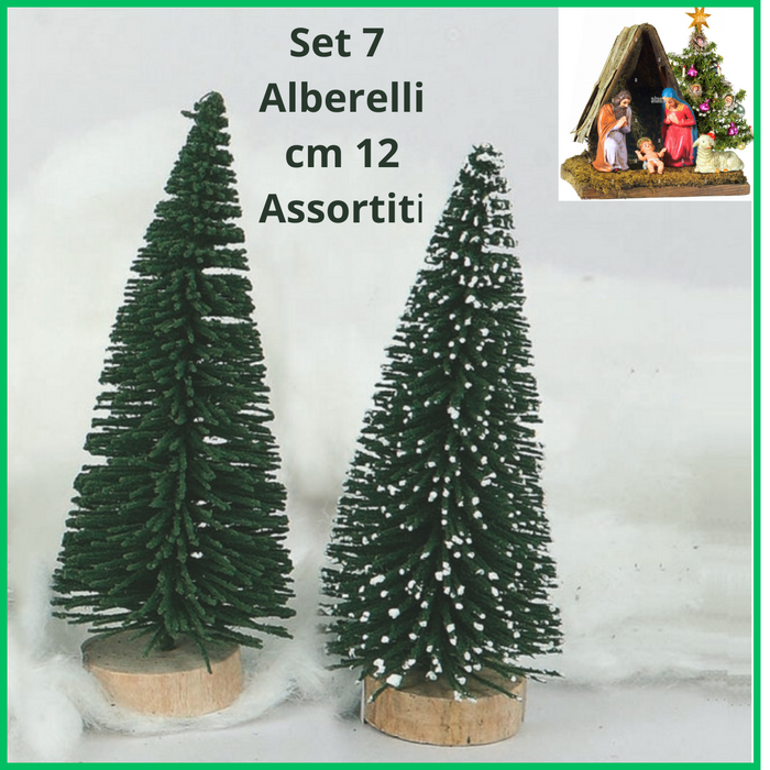 Set 7 alberi 12 cm  assortiti per presepe addobbi natalizi vintage decorazioni natalizie natale decorare artigianale