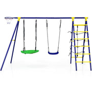 Set altalene e arrampicata da esterno con 2 altalene 1 canestro da basket, Giochi da giardino per bambini-Altalene e dondoli