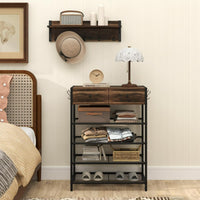 Set appendiabiti con scarpiera a 5 ripiani con appendiabiti da muro-Mobili per camera da letto Marrone