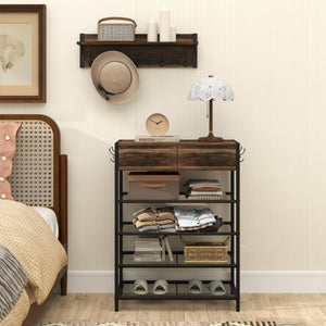 Set appendiabiti con scarpiera a 5 ripiani con appendiabiti da muro-Mobili per camera da letto Marrone