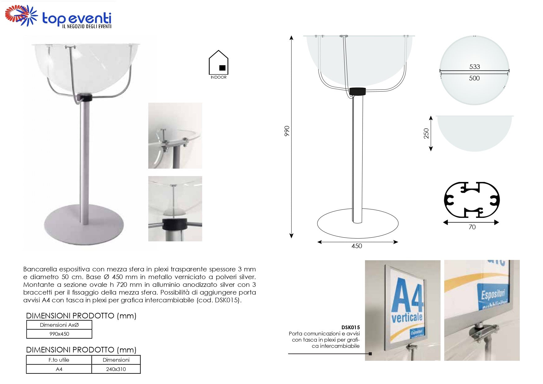 Bancarella espositiva con sfera