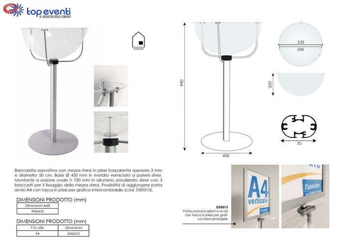 Bancarella espositiva con sfera