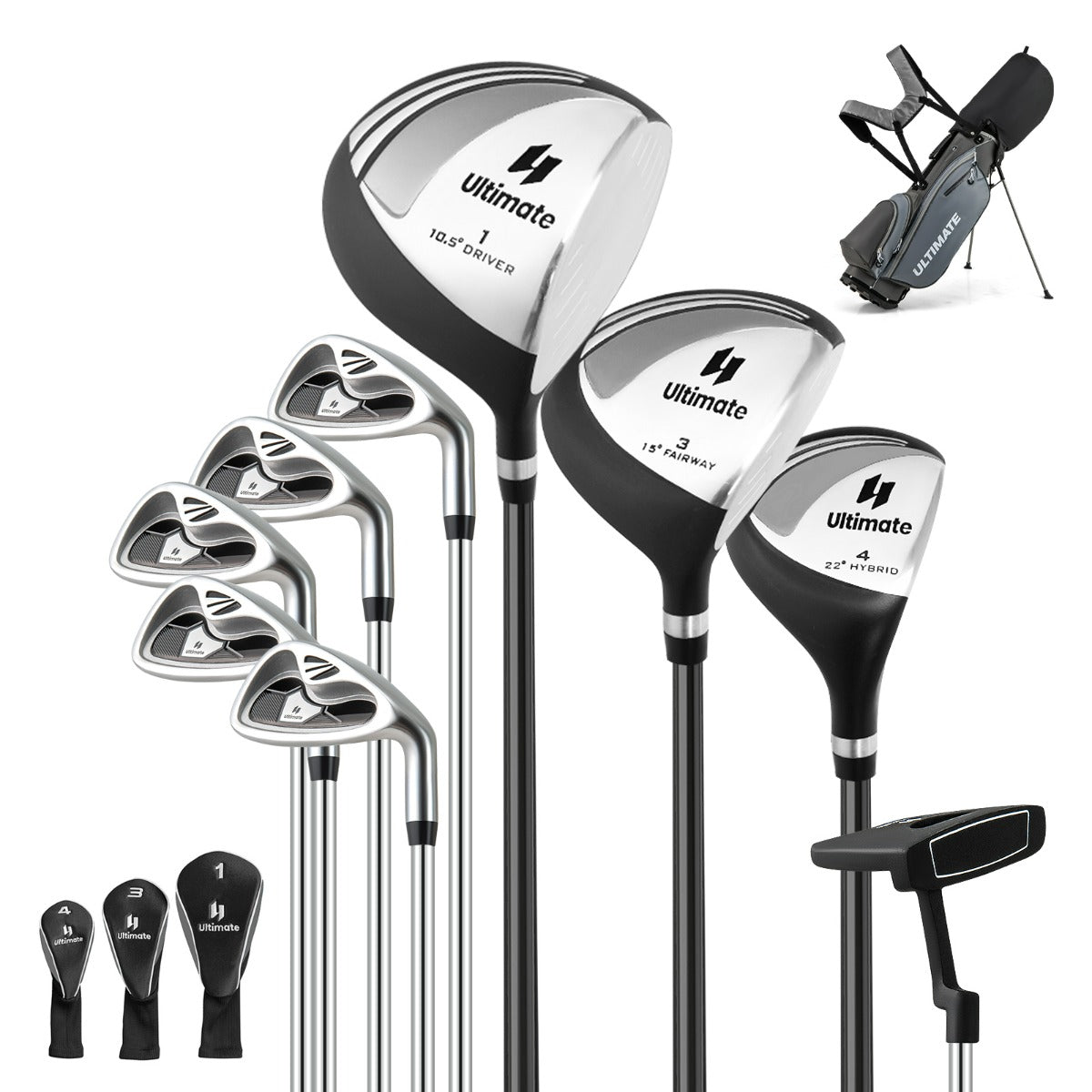 Set con 9 mazze da golf per uomini, Set completo da golf regalo perfetto per golfisti Grigio-Golf
