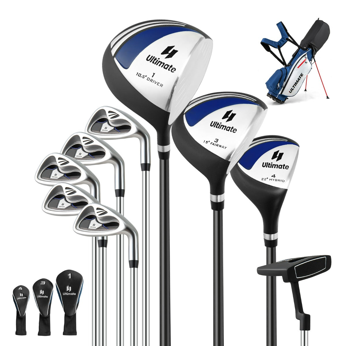 Set con 9 mazze da golf per uomini, Set completo da golf regalo perfetto per golfisti Blu-Golf