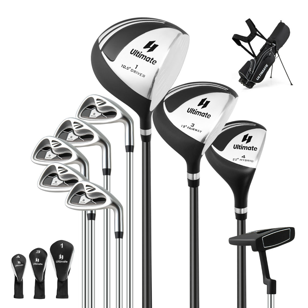 Set con 9 mazze da golf per uomini, Set completo da golf regalo perfetto per golfisti Nero-Golf