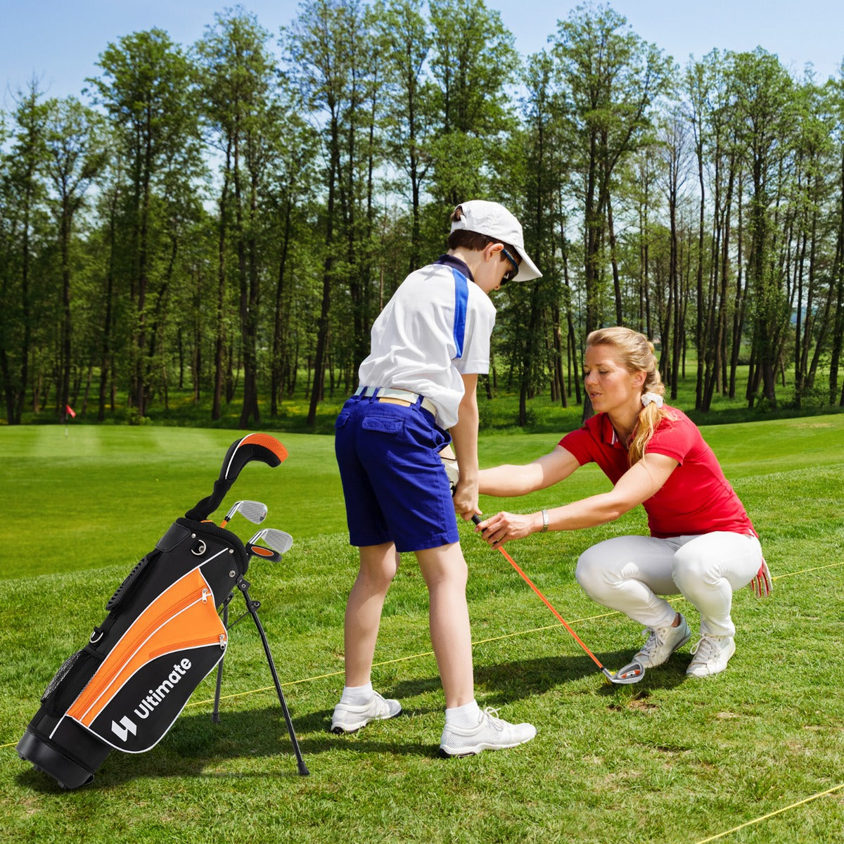 Set completo di mazze da golf per bambini destrimani, Set da golf per bambini da 8 a 10 anni Arancione-Golf