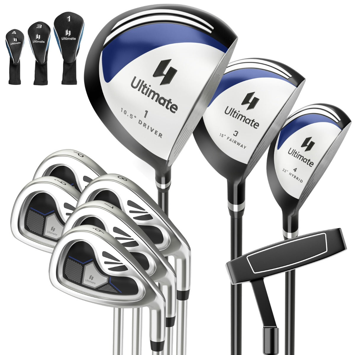 Set completo di mazze da golf da uomo da 9 pezzi, Mazze da golf con driver in lega legno fairway 3# ibrido 4# Blu-Golf