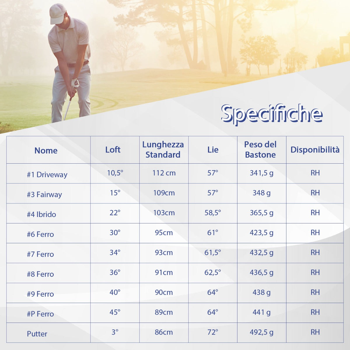 Set completo di mazze da golf da uomo da 9 pezzi, Mazze da golf con driver in lega legno fairway 3# ibrido 4# Blu-Golf