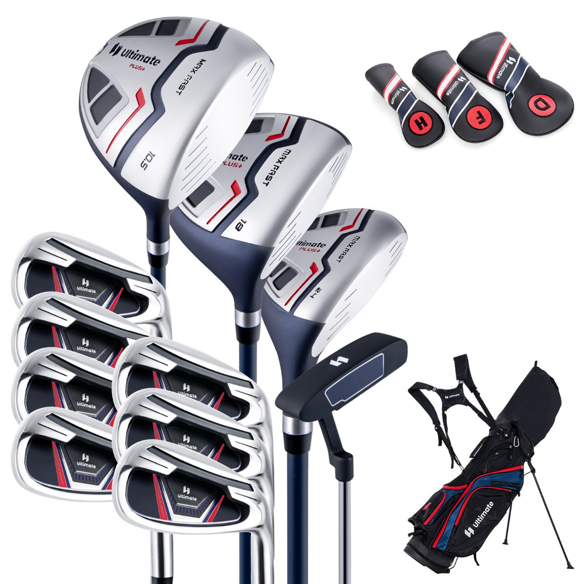 Set completo di mazze da golf per uomo, Set pacchetto mazze da golf con driver 1 da 460cc fairway 3 ibrido 5 Blu-Golf