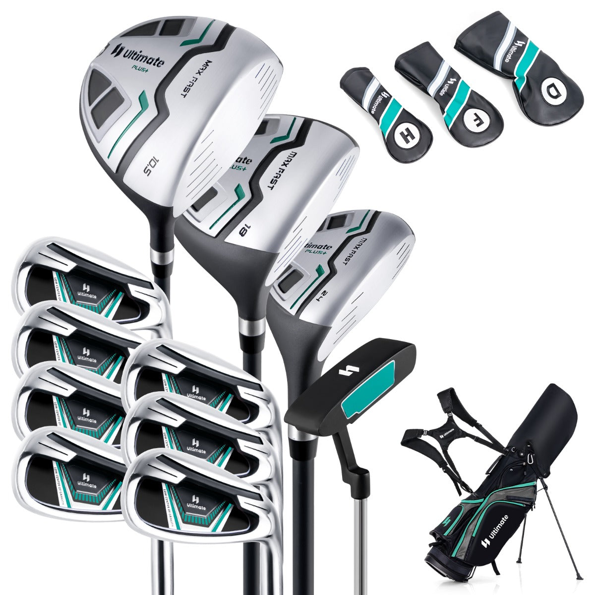 Set completo di mazze da golf per uomo, Set pacchetto mazze da golf con driver 1 da 460cc fairway 3 ibrido 5 Verde-Golf