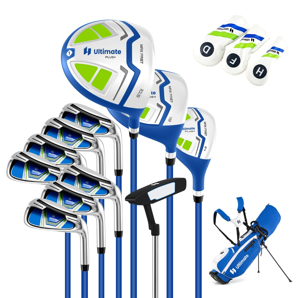 Set completo di mazze da golf da uomo con sacca a treppiede, Include driver #1 da 460CC e putter e copriteste Blu-Golf