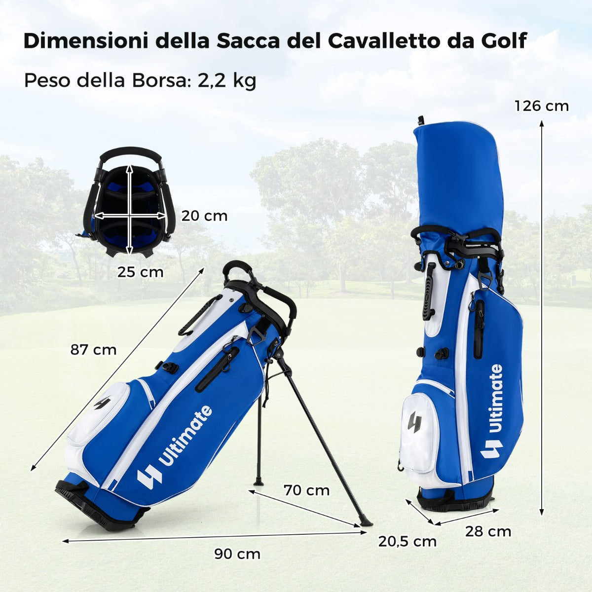 Set completo di mazze da golf da uomo con sacca a treppiede, Include driver #1 da 460CC e putter e copriteste Blu-Golf