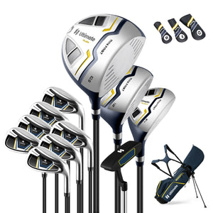 Set completo di mazze da golf da uomo per destrimani, Sacca da golf portatile per destrimani con cavalletto Giallo e Blu Navy-Golf
