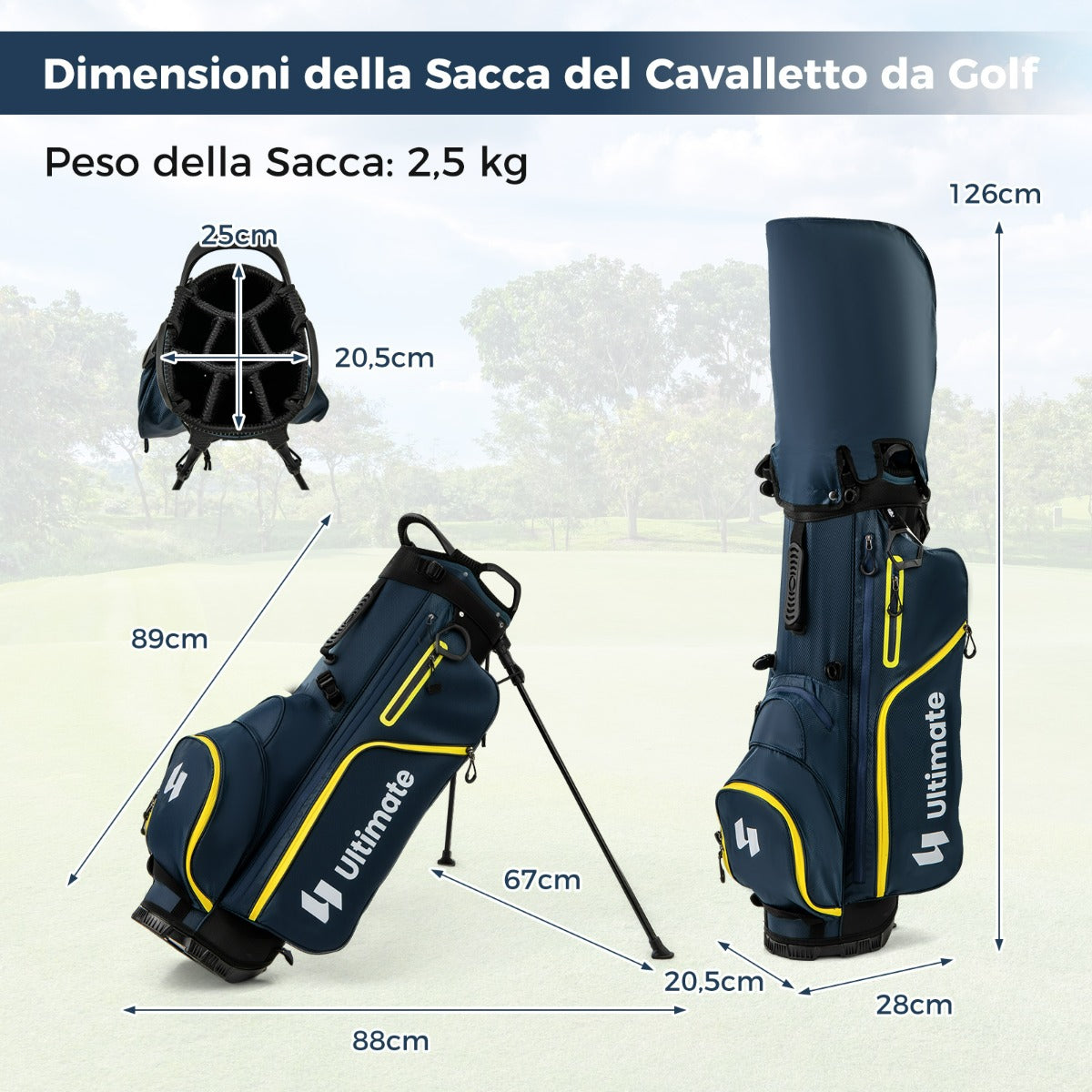 Set completo di mazze da golf da uomo per destrimani, Sacca da golf portatile per destrimani con cavalletto Giallo e Blu Navy-Golf