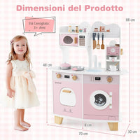 Set cucina giocattolo in legno per bambini, Set cucina per bambini da 3+ anni Rosa-Cucine giocattoli