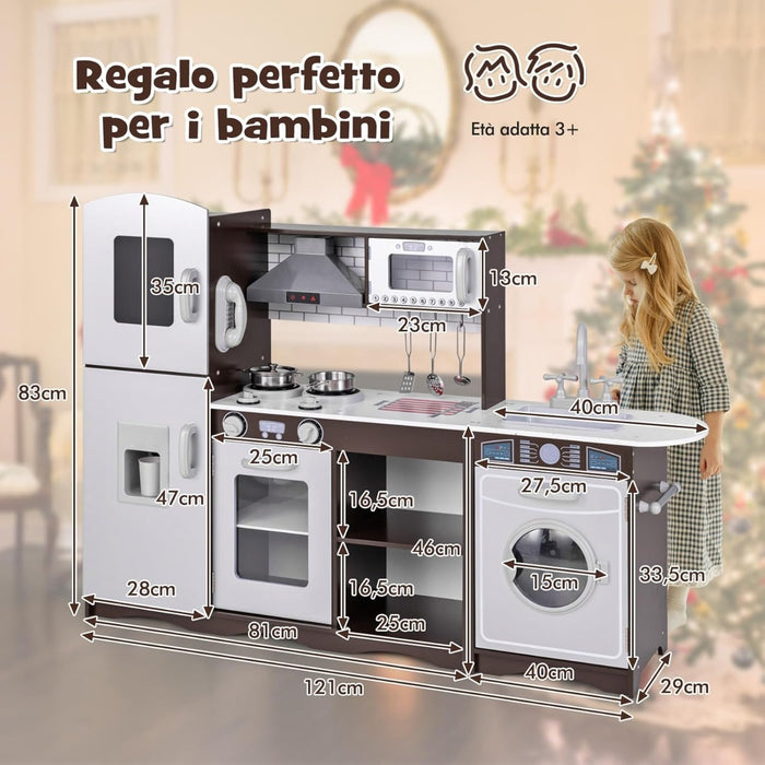 Set cucina giocattolo per bambini con luci e suoni-Lavandino e accessori per 3+ anni Marrone Scuro