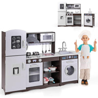 Set cucina giocattolo per bambini con luci e suoni-Lavandino e accessori per 3+ anni Marrone Scuro