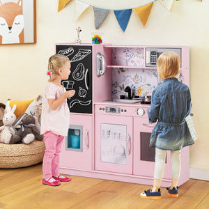 Set cucina per bambini con lavagna telefono microonde fabbricatore di ghiaccio, Cucina gioco finta in legno Roseo-Cucine giocattoli