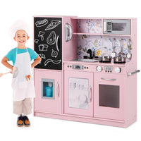 Set cucina per bambini con lavagna telefono microonde fabbricatore di ghiaccio, Cucina gioco finta in legno Roseo-Cucine giocattoli