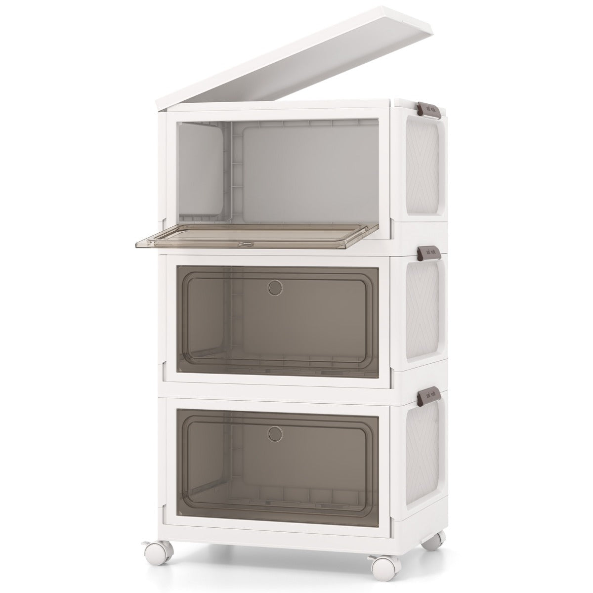 Scatole pieghevoli da 105L con ruote bloccabili, Set da 3 contenitori impilabili-Scarpiere