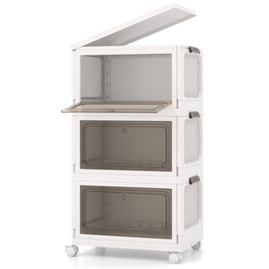 Scatole pieghevoli da 105L con ruote bloccabili, Set da 3 contenitori impilabili-Scarpiere