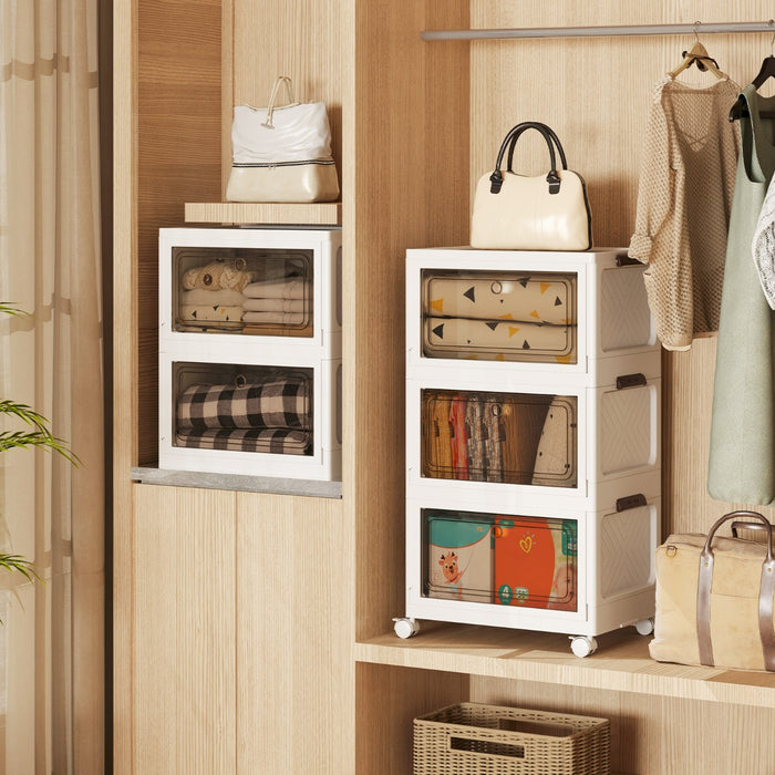 Scatole pieghevoli da 105L con ruote bloccabili, Set da 3 contenitori impilabili-Scarpiere