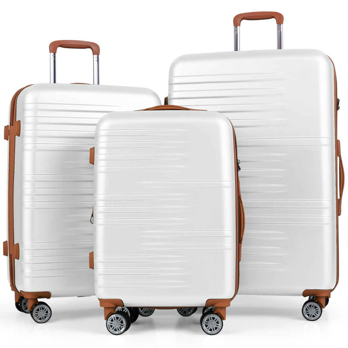 Set di valigie con maniglia telescopica in alluminio e ruote piroettanti, Set da 3 valigie rigide espandibili Bianco-Bagagli e borse