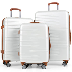 Set di valigie con maniglia telescopica in alluminio e ruote piroettanti, Set da 3 valigie rigide espandibili Bianco-Bagagli e borse