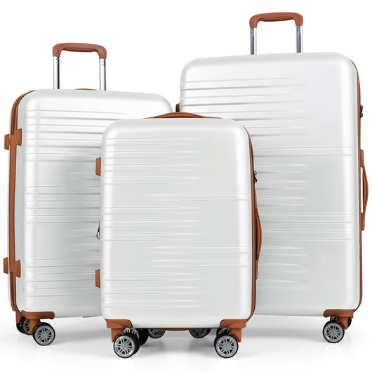 Set di valigie con maniglia telescopica in alluminio e ruote piroettanti, Set da 3 valigie rigide espandibili Bianco-Bagagli e borse