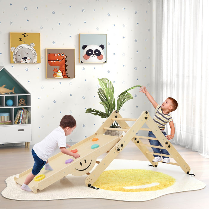Set da arrampicata montessori per bambini, Giochi da arrampicata pieghevoli in legno con rampe regolabili Naturale-Arrampicate e scivoli